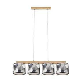 Drewniana Lampa Wisząca SPOT Light 4xE27 Max.25W Dąb Olejowany FSC, Wielokolorowe Abażury, 1 szt.