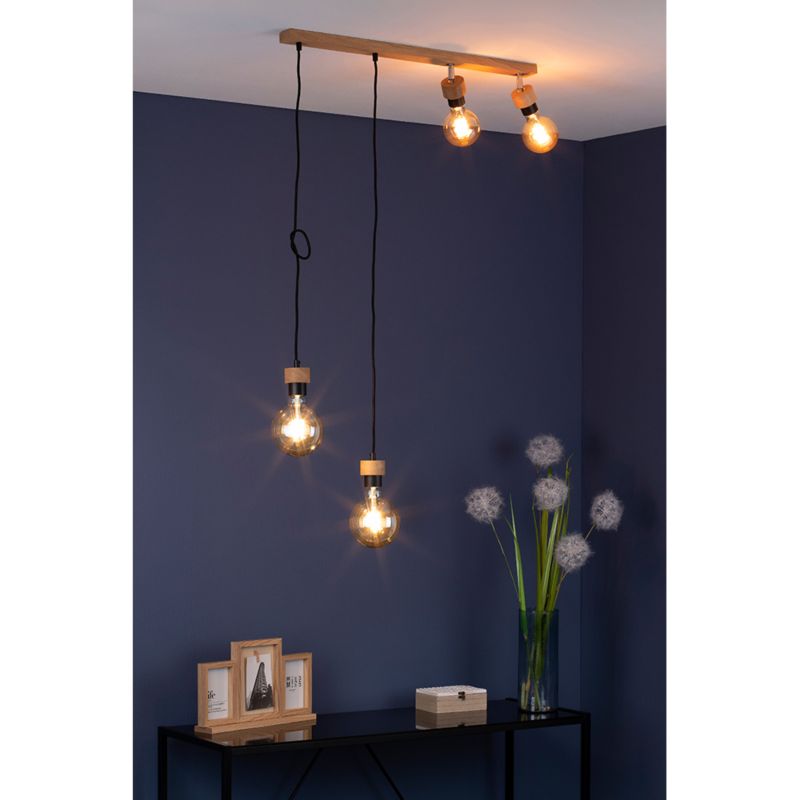 Drewniana Lampa Wisząca SPOT Light 4xE27 Max.25W Dąb Olejowany FSC z Akcentem Czerni, Polski Producent, 1 szt.