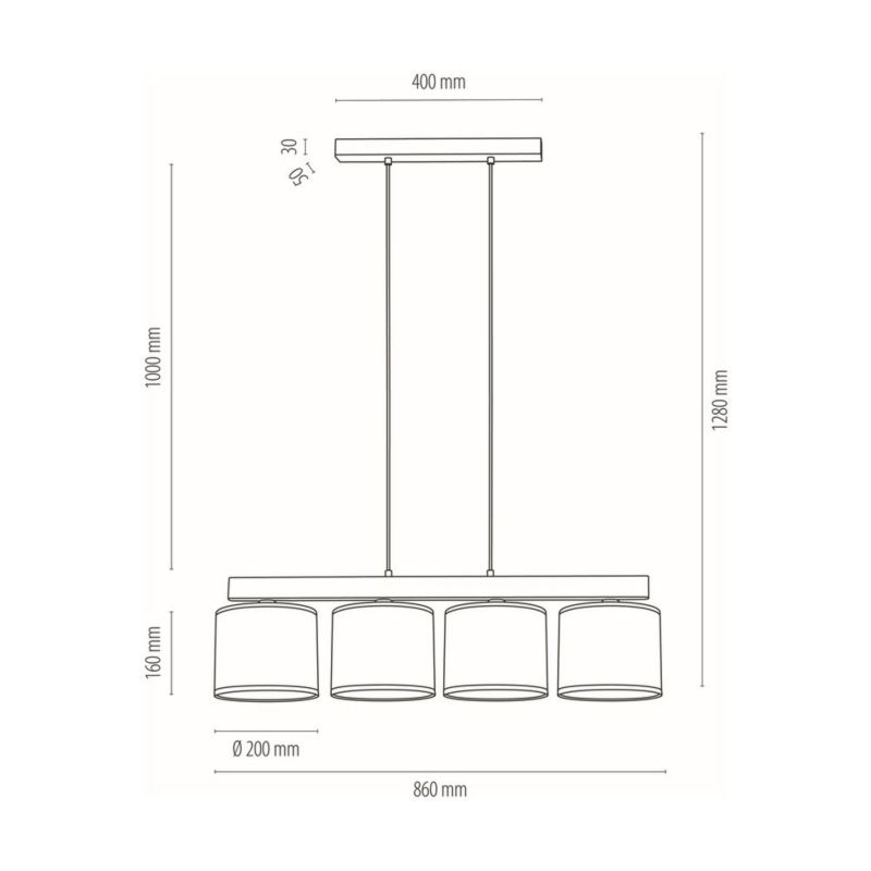 Drewniana Lampa Wisząca SPOT Light 4xE27 Max.25W Dąb Olejowany FSC z Wielokolorowymi Abażurami, Polski Producent, 1 szt.