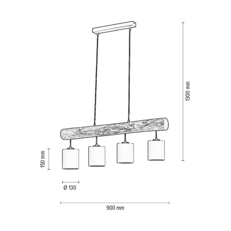 Drewniana Lampa Wisząca SPOT Light 4xE27 Max.25W Drewno Sosnowe FSC z akcentem Bieli, Polski Producent, 1 szt.