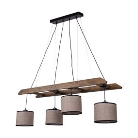 Drewniana Lampa Wisząca SPOT Light 4xE27 Max.25W Drewno Sosnowe Orzechowe FSC z Beżowo Czarnymi Abażurami, 1 szt.