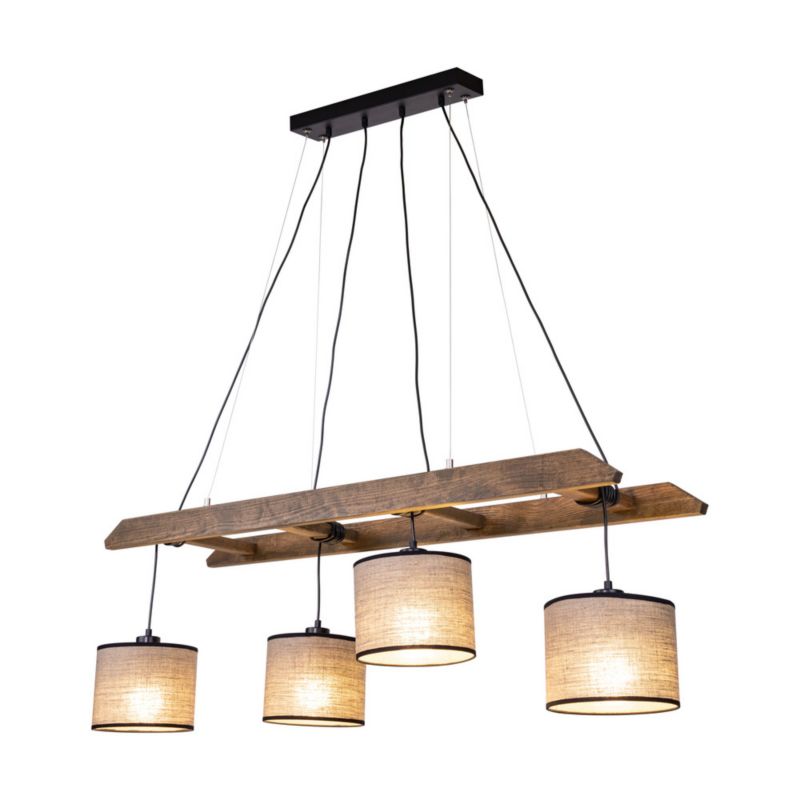 Drewniana Lampa Wisząca SPOT Light 4xE27 Max.25W Drewno Sosnowe Orzechowe FSC z Beżowo Czarnymi Abażurami, 1 szt.
