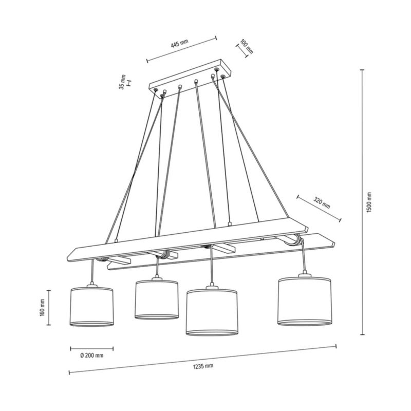 Drewniana Lampa Wisząca SPOT Light 4xE27 Max.25W Drewno Sosnowe Orzechowe FSC z Beżowo Czarnymi Abażurami, 1 szt.