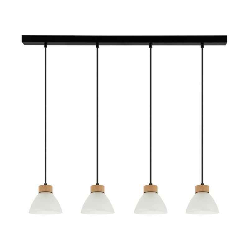 Drewniana Lampa Wisząca SPOT Light  4xE27 Max.40W Dąb Olejowany FSC z Białym Szkłem i Akcentem Czerni, 1szt.