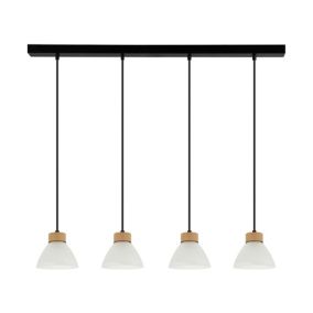 Drewniana Lampa Wisząca SPOT Light  4xE27 Max.40W Dąb Olejowany FSC z Białym Szkłem i Akcentem Czerni, 1szt.