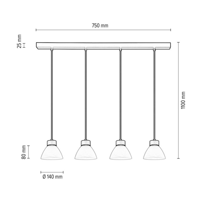 Drewniana Lampa Wisząca SPOT Light  4xE27 Max.40W Dąb Olejowany FSC z Białym Szkłem i Akcentem Czerni, 1szt.