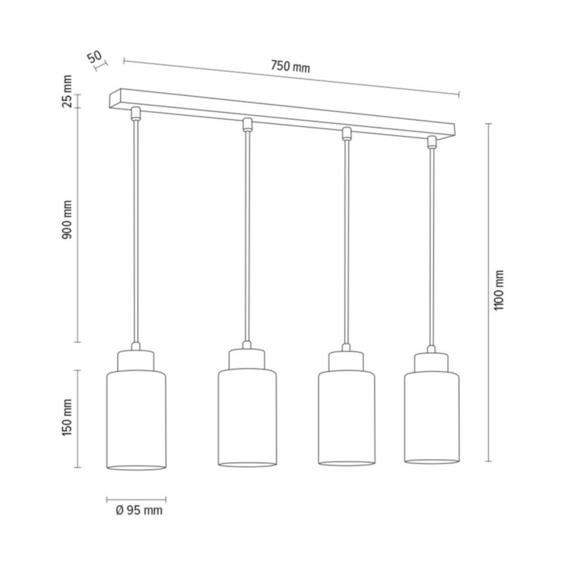 Drewniana Lampa Wisząca SPOT Light 4xE27 Max.60W Dąb Olejowany FSC z Czarno Białym Kloszem Polski Producent 1 szt.