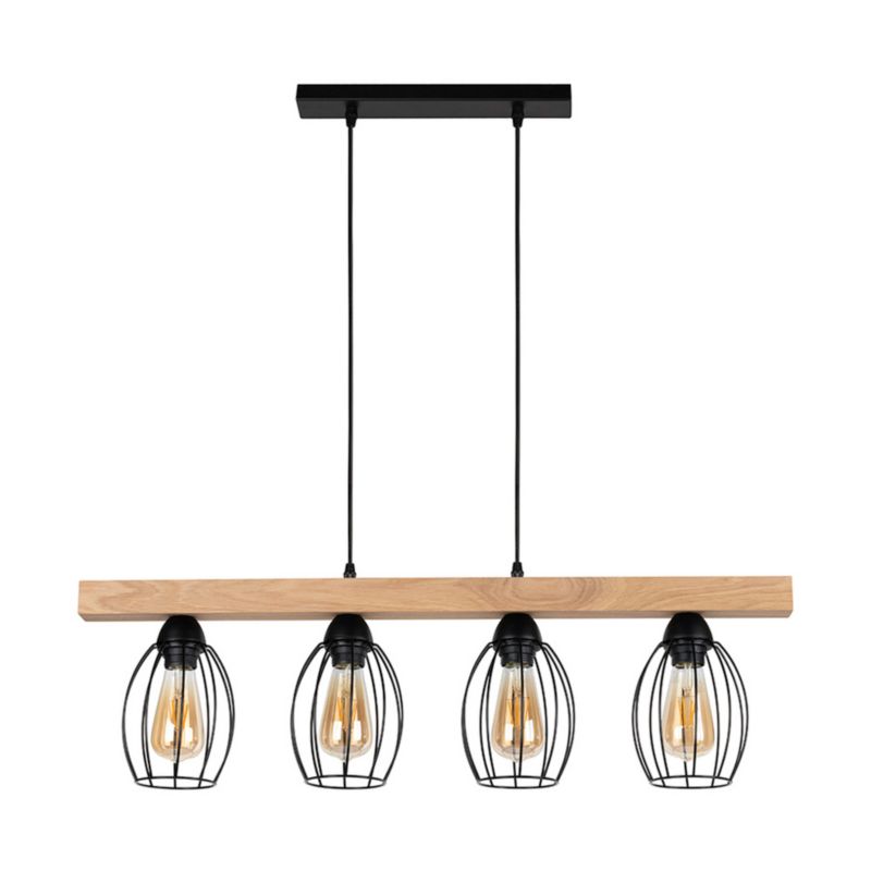 Drewniana Lampa Wisząca SPOT Light  4xE27 Max.60W Dąb Olejowany FSC z Czarnymi Detalami, Polski Producent, 1 szt.
