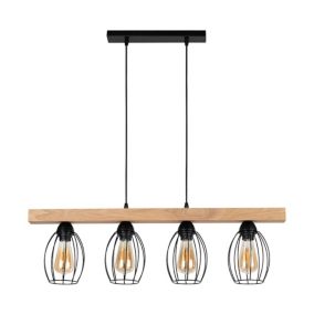 Drewniana Lampa Wisząca SPOT Light  4xE27 Max.60W Dąb Olejowany FSC z Czarnymi Detalami, Polski Producent, 1 szt.