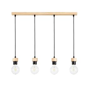 Drewniana Lampa Wisząca SPOT Light 4xE27 Max.60W Dąb Olejowany FSC z Detalami Czerni, Polski Producent, 1 szt.