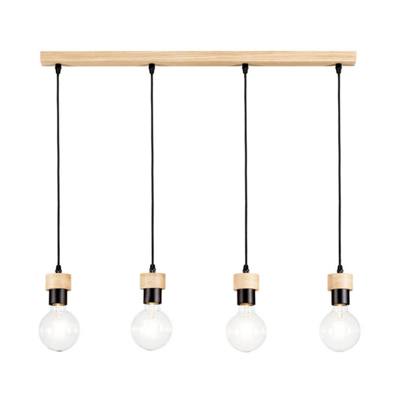 Drewniana Lampa Wisząca SPOT Light 4xE27 Max.60W Dąb Olejowany FSC z Detalami Czerni, Polski Producent, 1 szt.
