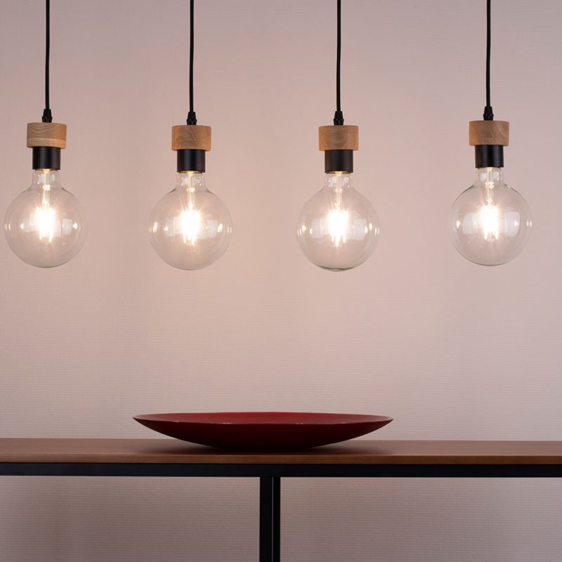 Drewniana Lampa Wisząca SPOT Light 4xE27 Max.60W Dąb Olejowany FSC z Detalami Czerni, Polski Producent, 1 szt.