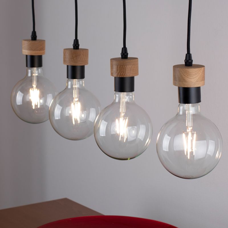 Drewniana Lampa Wisząca SPOT Light 4xE27 Max.60W Dąb Olejowany FSC z Detalami Czerni, Polski Producent, 1 szt.