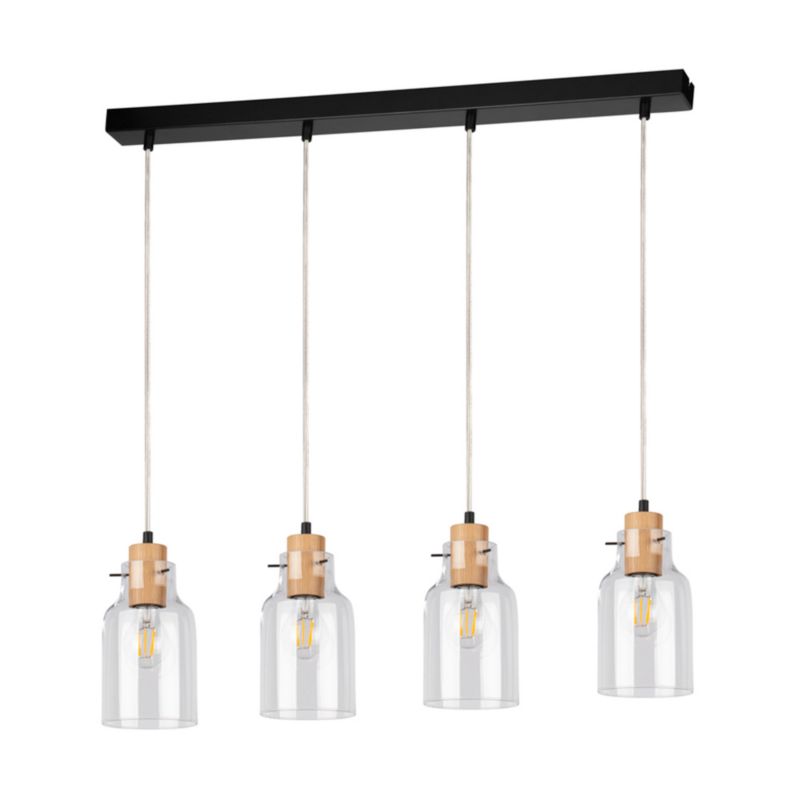 Drewniana Lampa Wisząca SPOT Light  4xE27 Max.60W Dąb Olejowany PVC z Transparentnym Szkłem, 1szt.