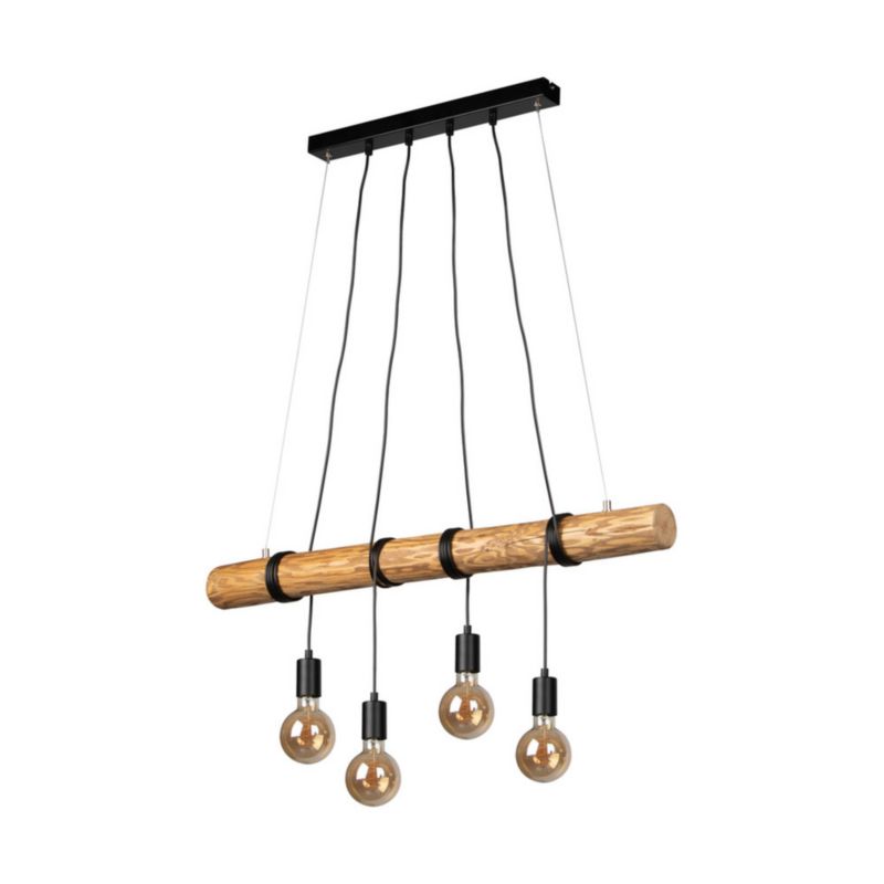 Drewniana Lampa Wisząca SPOT Light 4xE27 Max.60W Drewno Sosnowe Brązowe FSC z Akcentami Czerni, Polski Producent, 1 szt.