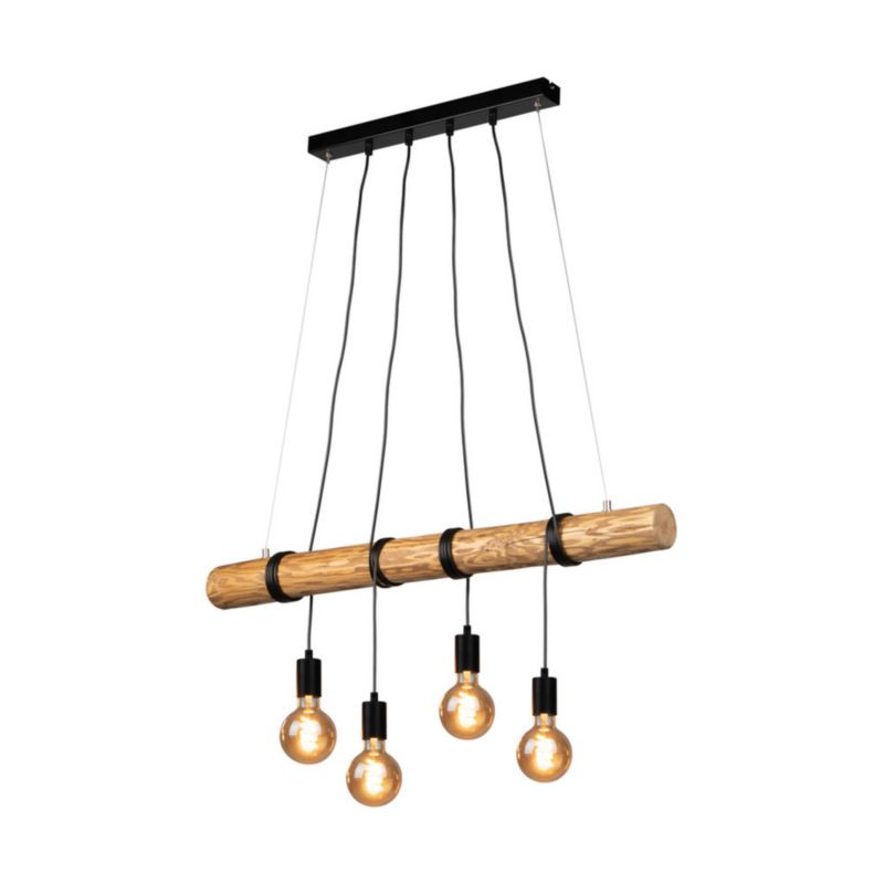 Drewniana Lampa Wisząca SPOT Light 4xE27 Max.60W Drewno Sosnowe Brązowe FSC z Akcentami Czerni, Polski Producent, 1 szt.
