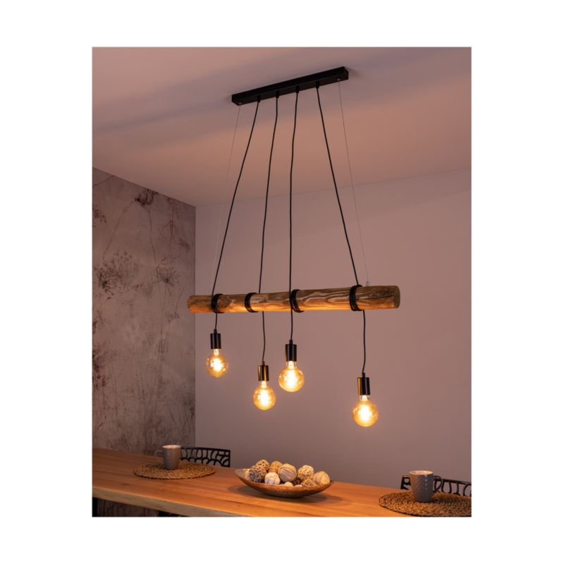 Drewniana Lampa Wisząca SPOT Light 4xE27 Max.60W Drewno Sosnowe Brązowe FSC z Akcentami Czerni, Polski Producent, 1 szt.