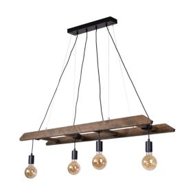 Drewniana Lampa Wisząca SPOT Light 4xE27 Max.60W Drewno Sosnowe Orzechowe FSC z Akcentem Czerni Polski Producent 1 szt.