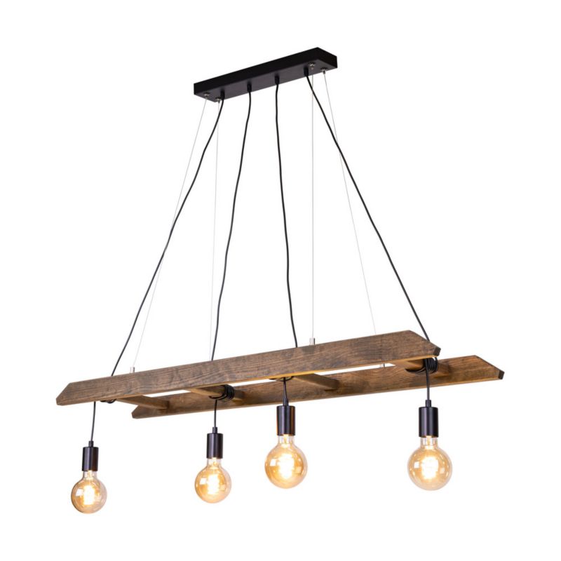 Drewniana Lampa Wisząca SPOT Light 4xE27 Max.60W Drewno Sosnowe Orzechowe FSC z Akcentem Czerni Polski Producent 1 szt.