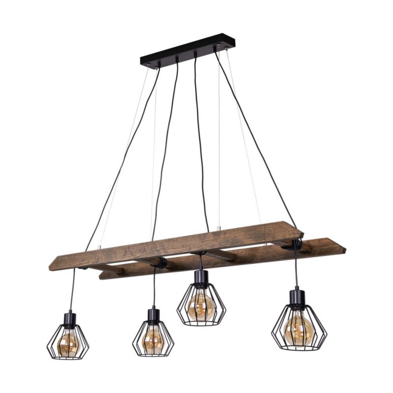 Drewniana Lampa Wisząca SPOT Light 4xE27 Max.60W Drewno Sosnowe Orzechowe FSC z Czarnymi Kloszami, 1 szt.