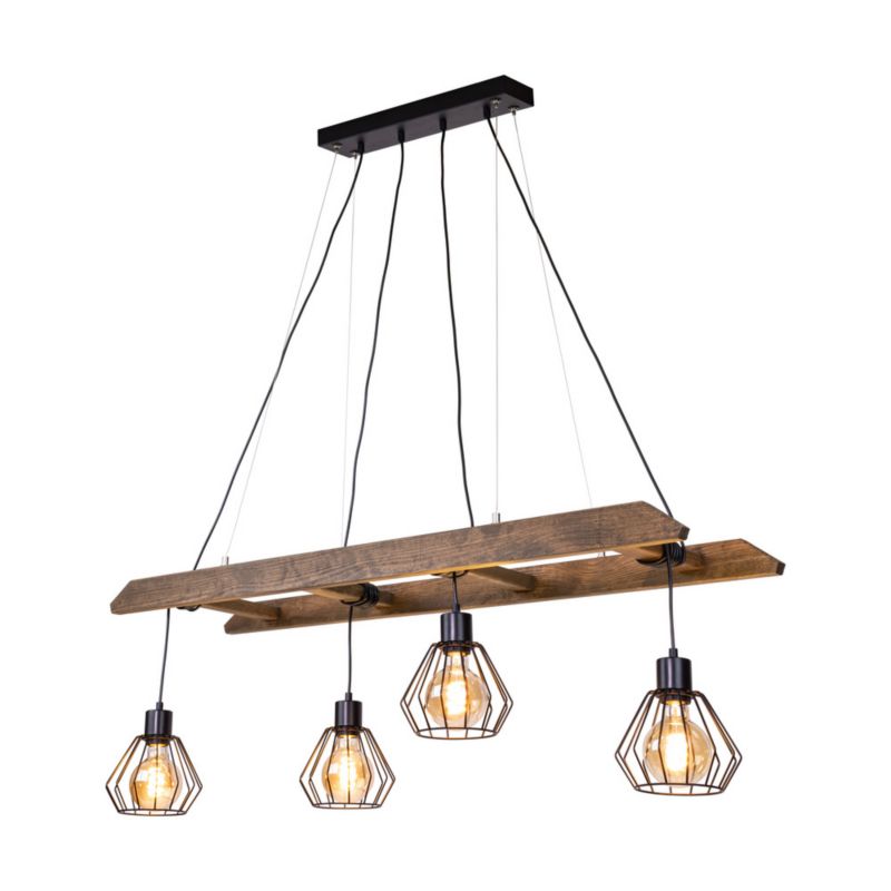 Drewniana Lampa Wisząca SPOT Light 4xE27 Max.60W Drewno Sosnowe Orzechowe FSC z Czarnymi Kloszami, 1 szt.