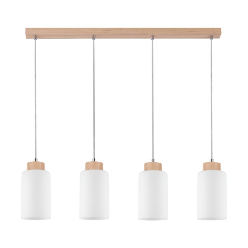 Drewniana Lampa Wisząca SPOT Light  4xE27 Max.60W Naturalna Brzoza FSC z Białym Szkłem, Polski Producent, 1 szt.