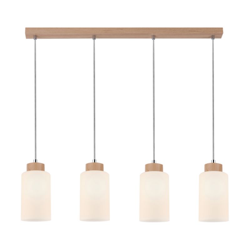 Drewniana Lampa Wisząca SPOT Light  4xE27 Max.60W Naturalna Brzoza FSC z Białym Szkłem, Polski Producent, 1 szt.
