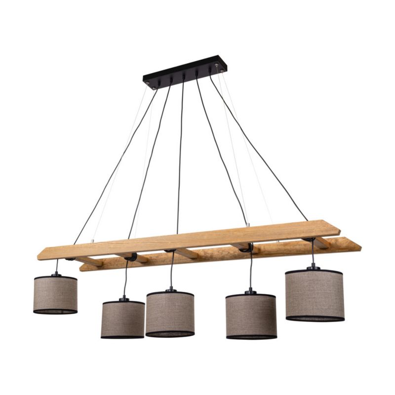 Drewniana Lampa Wisząca SPOT Light 5xE27 Max.25W Drewno Sosnowe Brązowe FSC z Beżowo Czarnymi Abażurami, 1 szt.