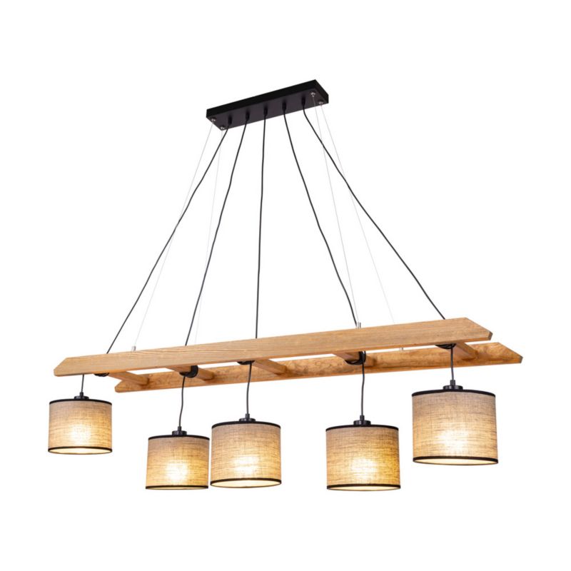 Drewniana Lampa Wisząca SPOT Light 5xE27 Max.25W Drewno Sosnowe Brązowe FSC z Beżowo Czarnymi Abażurami, 1 szt.