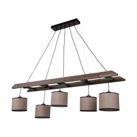Drewniana Lampa Wisząca SPOT Light 5xE27 Max.25W Drewno Sosnowe Orzechowe FSC z Beżowo Czarnymi Abażurami, 1 szt.