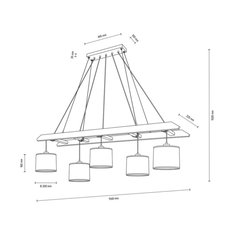 Drewniana Lampa Wisząca SPOT Light 5xE27 Max.25W Drewno Sosnowe Orzechowe FSC z Beżowo Czarnymi Abażurami, 1 szt.