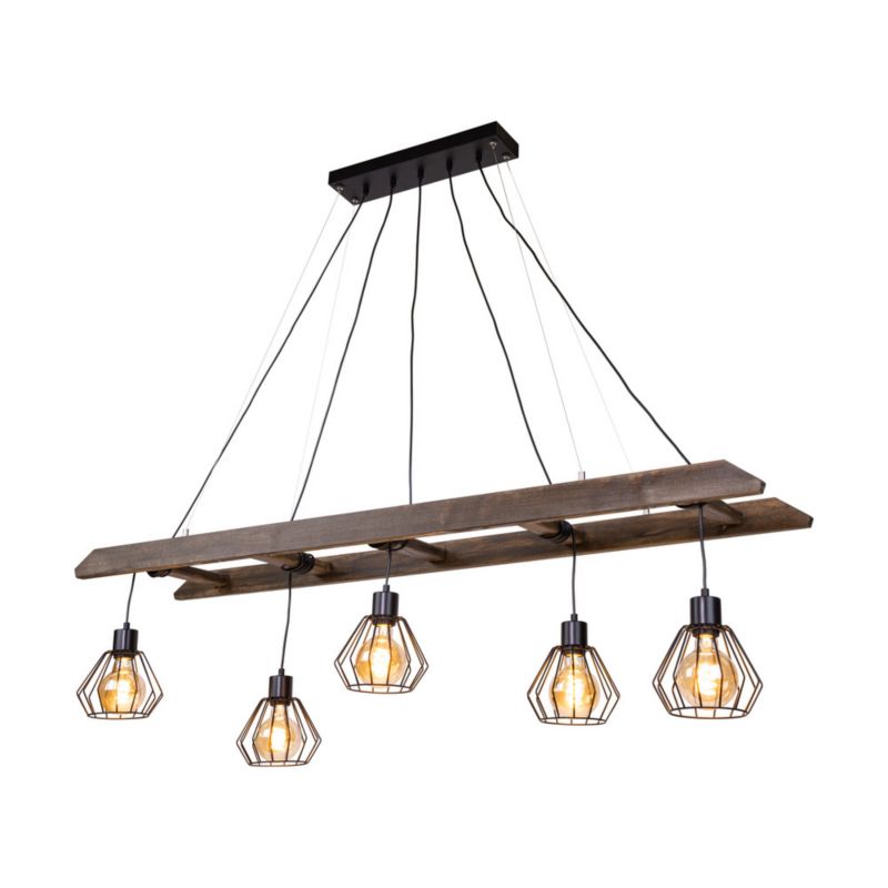 Drewniana Lampa Wisząca SPOT Light 5xE27 Max.60W Drewno Sosnowe Orzechowe FSC z Czarnymi Kloszami, 1 szt.