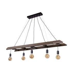 Drewniana Lampa Wisząca SPOT Light 5xE27 Max.60W Drewno Sosnowe Orzechowem FSC z Czarnymi Detalami, 1 szt.