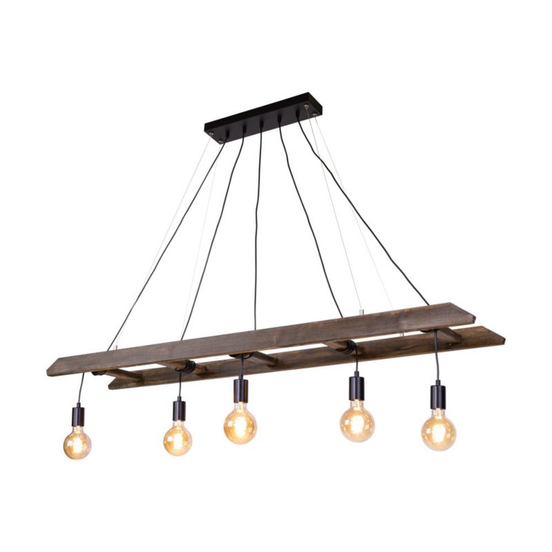 Drewniana Lampa Wisząca SPOT Light 5xE27 Max.60W Drewno Sosnowe Orzechowem FSC z Czarnymi Detalami, 1 szt.