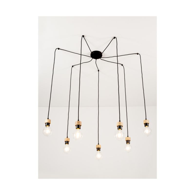 Drewniana Lampa Wisząca SPOT Light 7xE27 Max.60W Dąb Olejowany FSC z Detalami Czerni, Polski Producent, 1 szt.