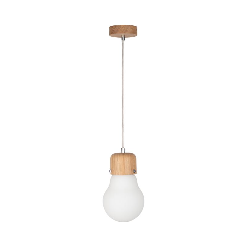 Drewniana Lampa Wisząca SPOT Light Bulb 1xE27 Max.60W Dąb Olejowany FSC z Białym Kloszem, Polski Producent, 1 szt.