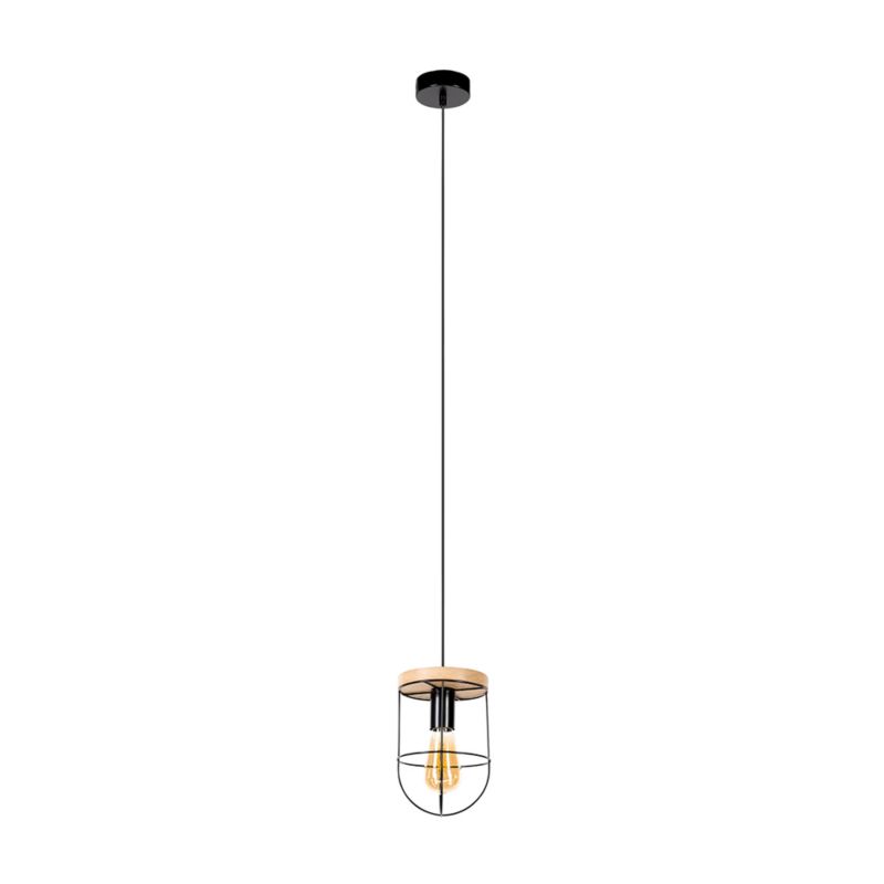 Drewniana Lampa Wisząca SPOT Light Netuno 1xE27 Max.60W Dąb Olejowany FSC z Czarnym Kloszem, Polski Producent, 1 szt.