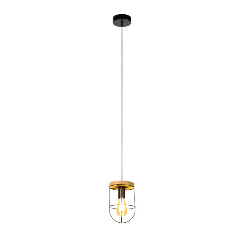 Drewniana Lampa Wisząca SPOT Light Netuno 1xE27 Max.60W Dąb Olejowany FSC z Czarnym Kloszem, Polski Producent, 1 szt.