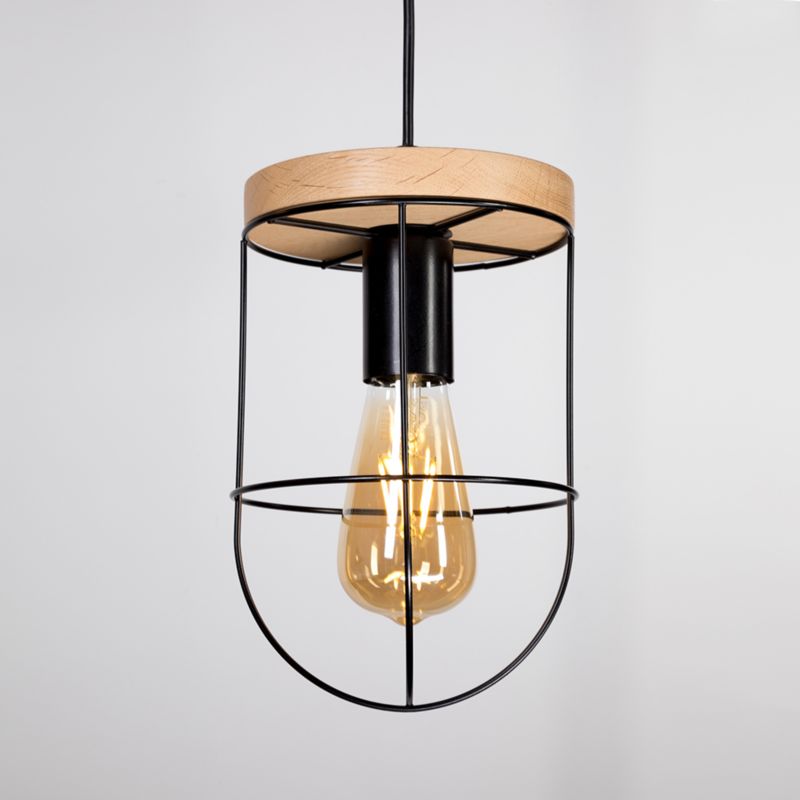Drewniana Lampa Wisząca SPOT Light Netuno 1xE27 Max.60W Dąb Olejowany FSC z Czarnym Kloszem, Polski Producent, 1 szt.