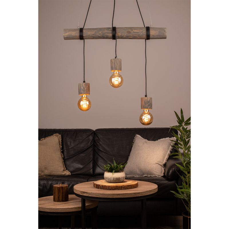 Drewniana Lampa Wisząca SPOT Light Trabo 3xE27 Max.60W Sosna Szara FSC z Akcentem Czerni, Polski Producent, 1 szt.
