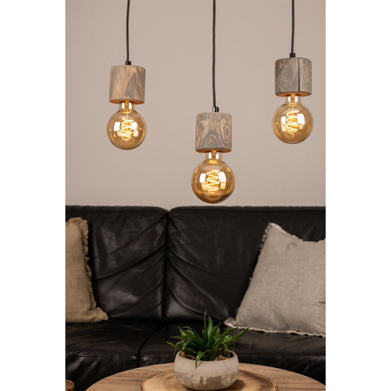 Drewniana Lampa Wisząca SPOT Light Trabo 3xE27 Max.60W Sosna Szara FSC z Akcentem Czerni, Polski Producent, 1 szt.