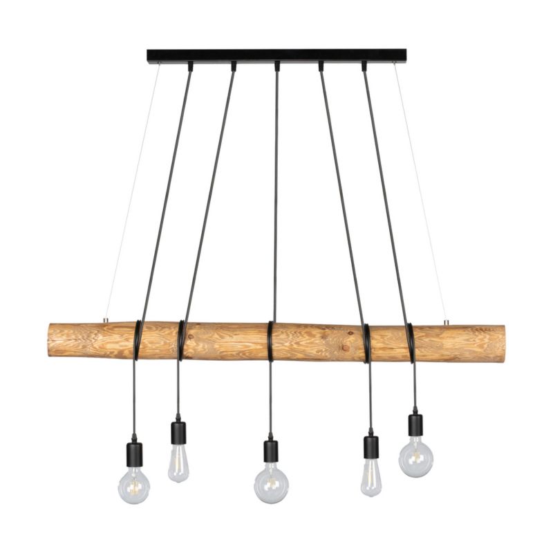 Drewniana Lampa Wisząca SPOT Light Trabo 5xE27 60W Drewno Sosnowe Brązowe FSC z Detalem Czerni, Polski Producent, 1szt.