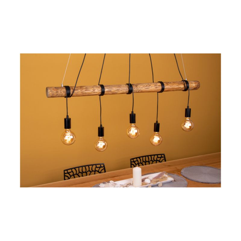 Drewniana Lampa Wisząca SPOT Light Trabo 5xE27 60W Drewno Sosnowe Brązowe FSC z Detalem Czerni, Polski Producent, 1szt.