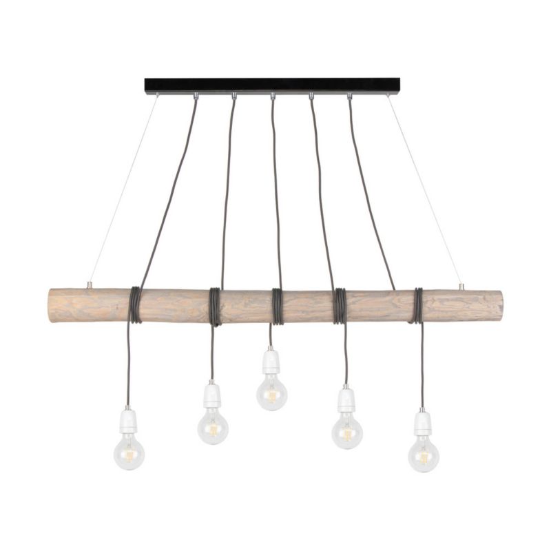 Drewniana Lampa Wisząca SPOT Light Trabo 5xE27 60W Sosna Szara FSC z Akcentem Białej Porcelany, Polski Producent, 1 szt.