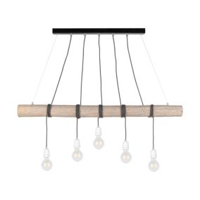 Drewniana Lampa Wisząca SPOT Light Trabo 5xE27 60W Sosna Szara FSC z Akcentem Białej Porcelany, Polski Producent, 1 szt.