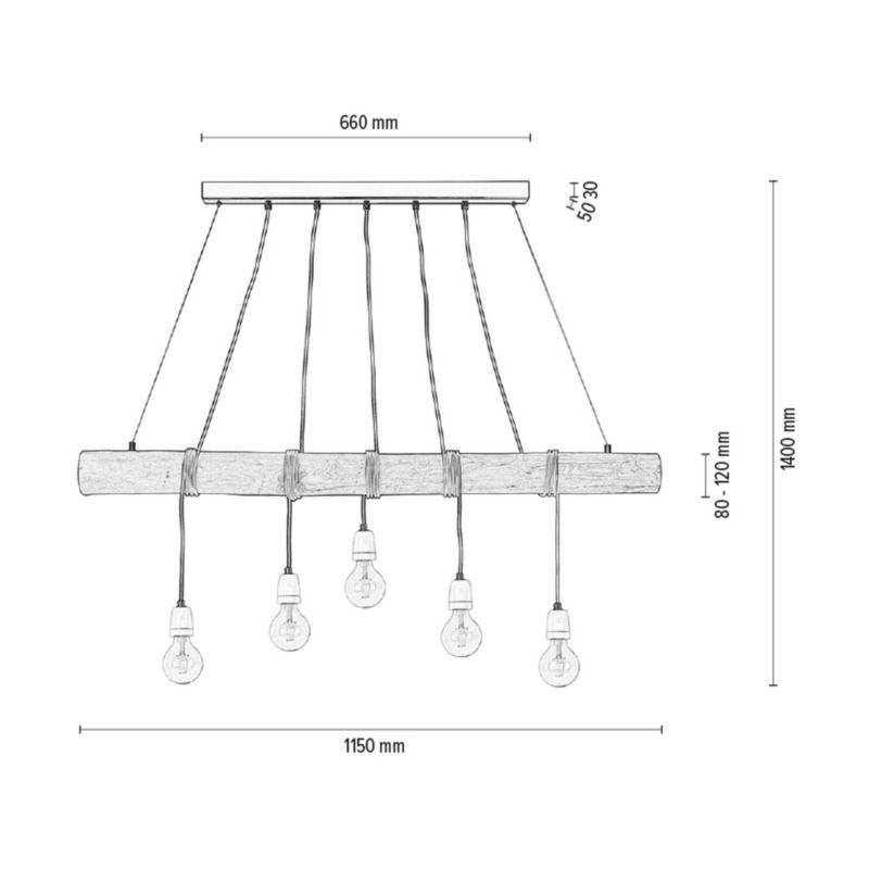 Drewniana Lampa Wisząca SPOT Light Trabo 5xE27 60W Sosna Szara FSC z Akcentem Białej Porcelany, Polski Producent, 1 szt.