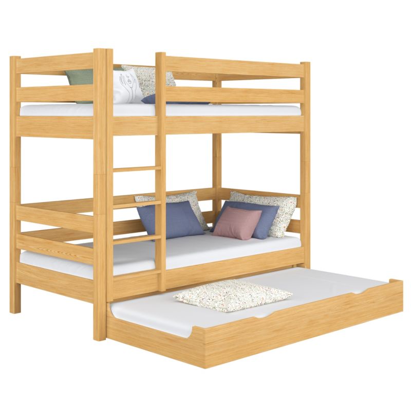 Drewniane łóżko  N-WOOD piętrowe z szufladą na materac N01 sosna naturalna 100x200 1szt.