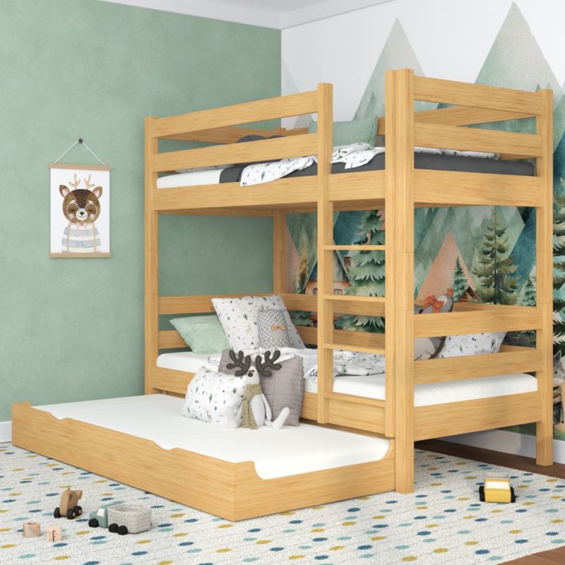 Drewniane łóżko  N-WOOD piętrowe z szufladą na materac N01 sosna naturalna 100x200 1szt.