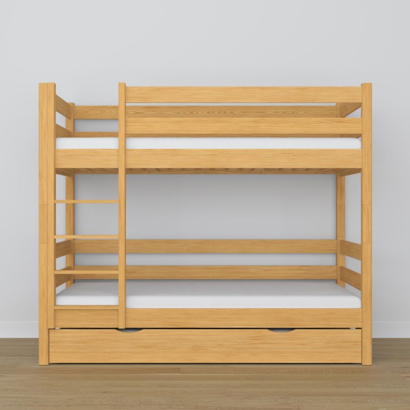 Drewniane łóżko  N-WOOD piętrowe z szufladą na materac N01 sosna naturalna 100x200 1szt.