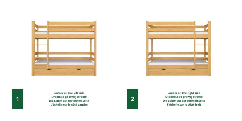 Drewniane łóżko  N-WOOD piętrowe z szufladą na materac N01 sosna naturalna 100x200 1szt.